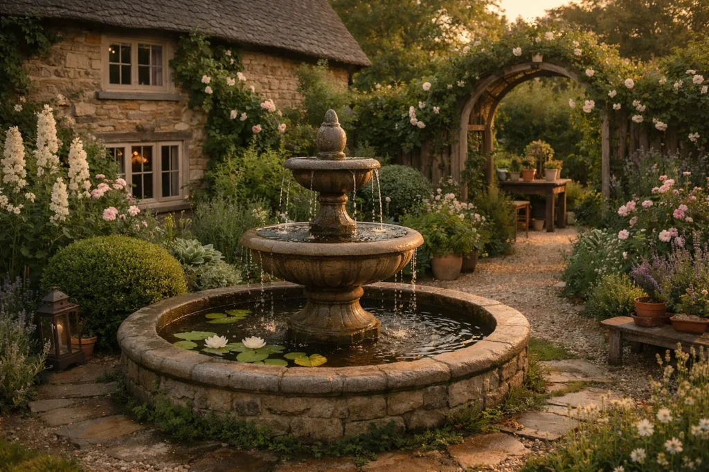 Comment intégrer une fontaine à un jardin de style cottage ?