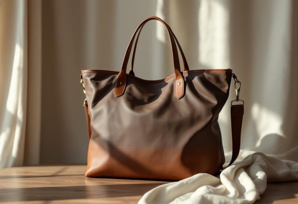 Sac grand format pour femme en toile de nylon et cuir de vachette : style, praticité et durabilité