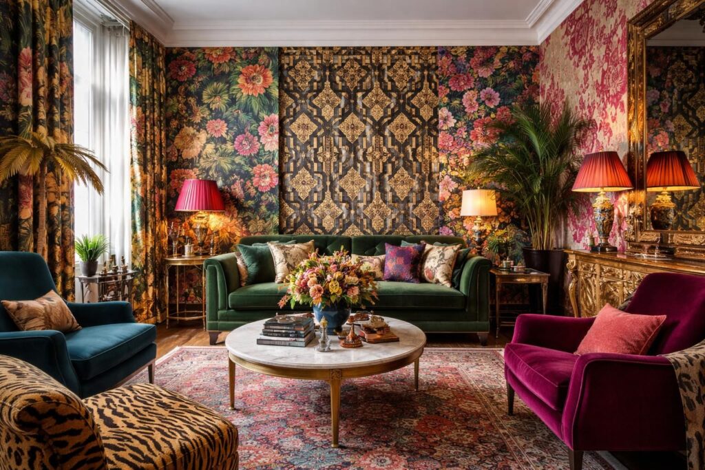 Tendance maximalisme 2026 avec papiers peints Cole & Son audacieux