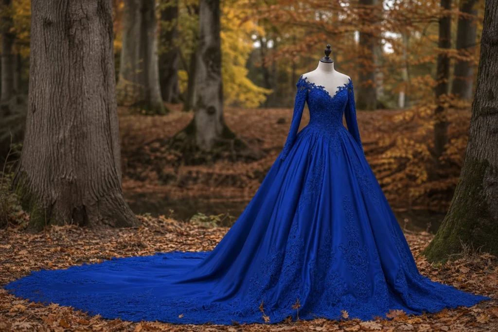Mariage d’automne : le retour en force de la robe bleu roi