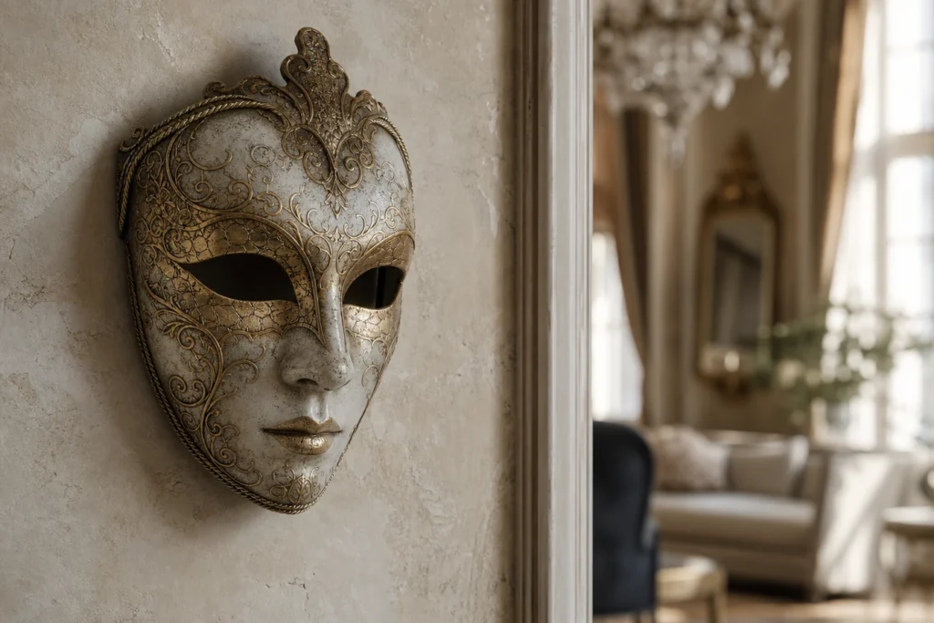 Accrocher un masque vénitien sans tomber dans le total look carnaval : astuces pour une décoration murale élégante