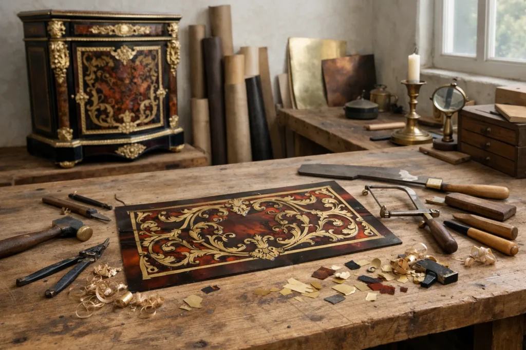Marqueterie : le geste d&rsquo;ébéniste que Boulle a rendu célèbre