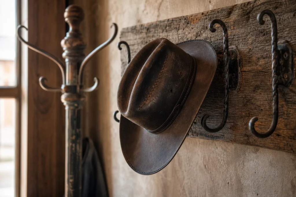 Comment habiller votre entrée avec un porte-chapeaux cowboy et des patères en fer forgé